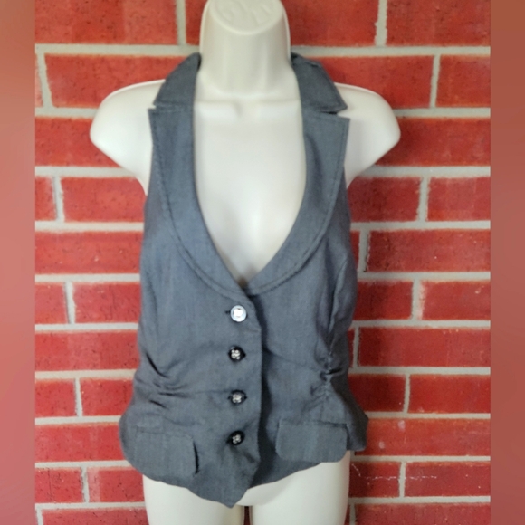 520 Vanity brand vest. Black with white dots, button front, tie back. - Picture 1 of 3